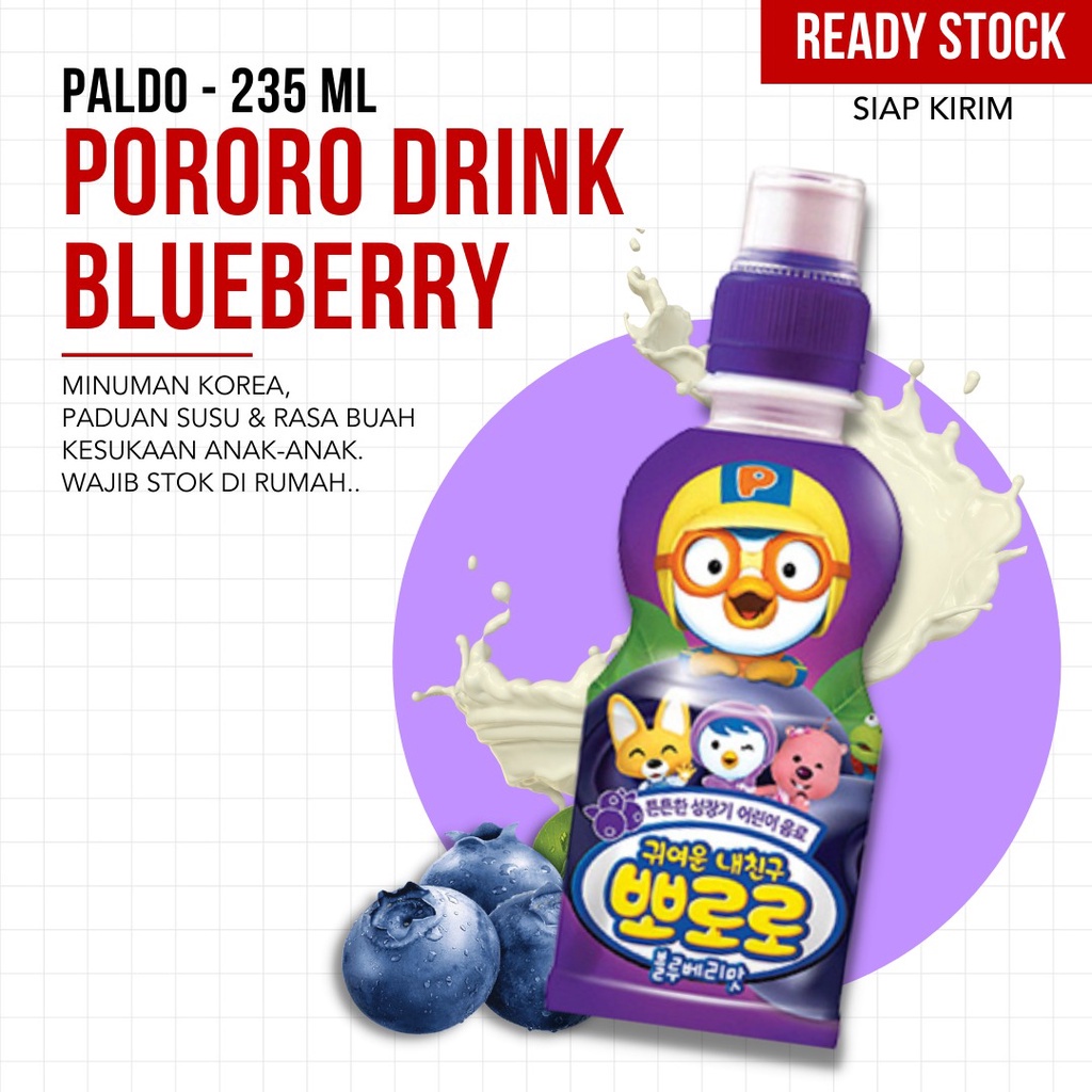 (TERMURAH) Paldo - Pororo Drink Blueberry - 235 ml