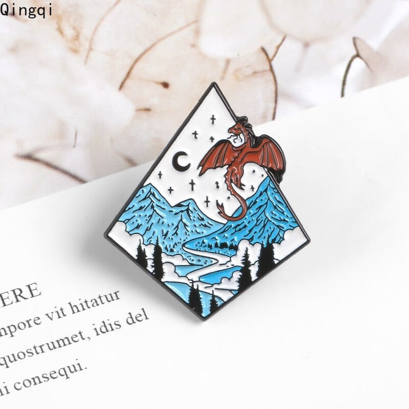 Bros Pin Enamel Desain Naga Moonlight Gunung Untuk Hadiah Teman