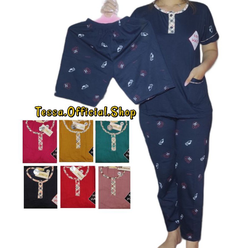 PAKET 3PCS 3IN1 PATRICIA PREMIUN WARNA TUA / BAJU TIDUR TESSA