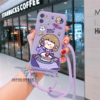 [UV06] Softcase Macaron Karakter + Tali Lanyard For Oppo Reno 11F A3X Reno 12 A16 A5S Case Kekinian
