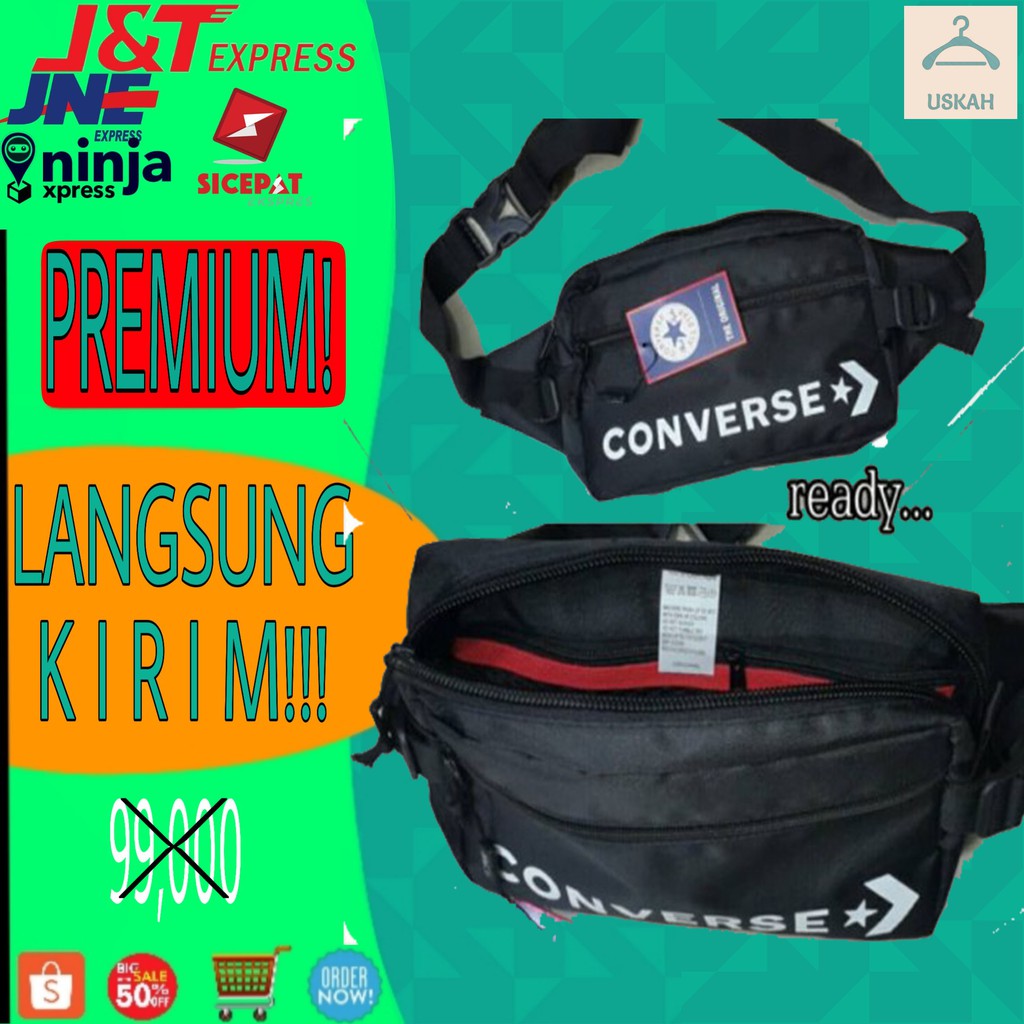 WAISTBAG CONVERSE HITAM PREMIUM | TAS PINGGANG PRIA CONVERSE | TAS SELEMPANG CONVERSE UNISEX MURAHH