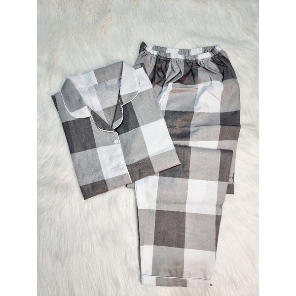 Baju Tidur Piyama Wanita/Cewek Pajamas Dewasa Katun Motif Daun-CP EMILY GREY