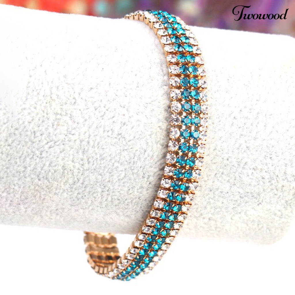 Twowood Rhinestone Luxury Women Bracelet Copper Shiny Four Rows Chain Bracelet Jewelry Accessory