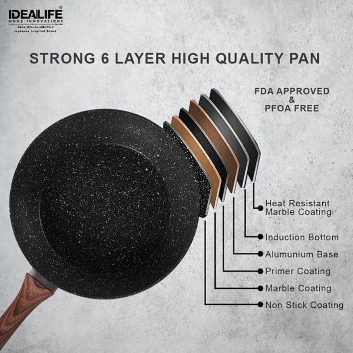 Idealife Wok Cookware 32 cm IL 32WK Wok Pan Marble 32cm IL32WK Induksi