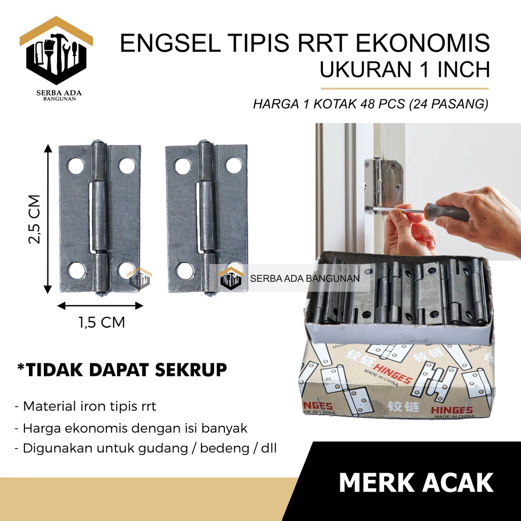 (HARGA PER BOX) ENGSEL TIPIS RRT 1&quot; 1/2&quot; 2&quot; 21/2&quot; 3&quot; 4&quot; ENGSEL KECIL LEMARI KOTAK BOX KANDANG