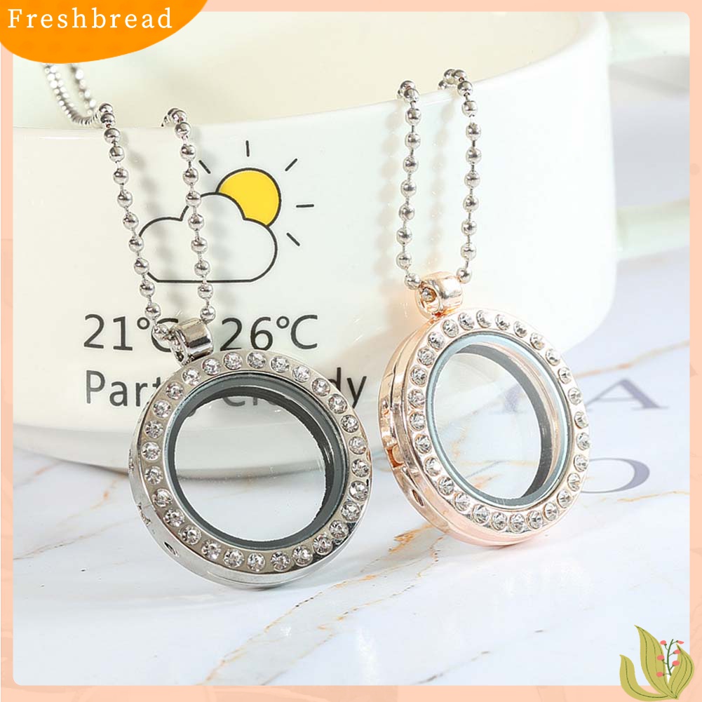 [TERLARIS]Women Rhinestone Inlaid Living Memory Floating Charm Round Glass Locket Necklace