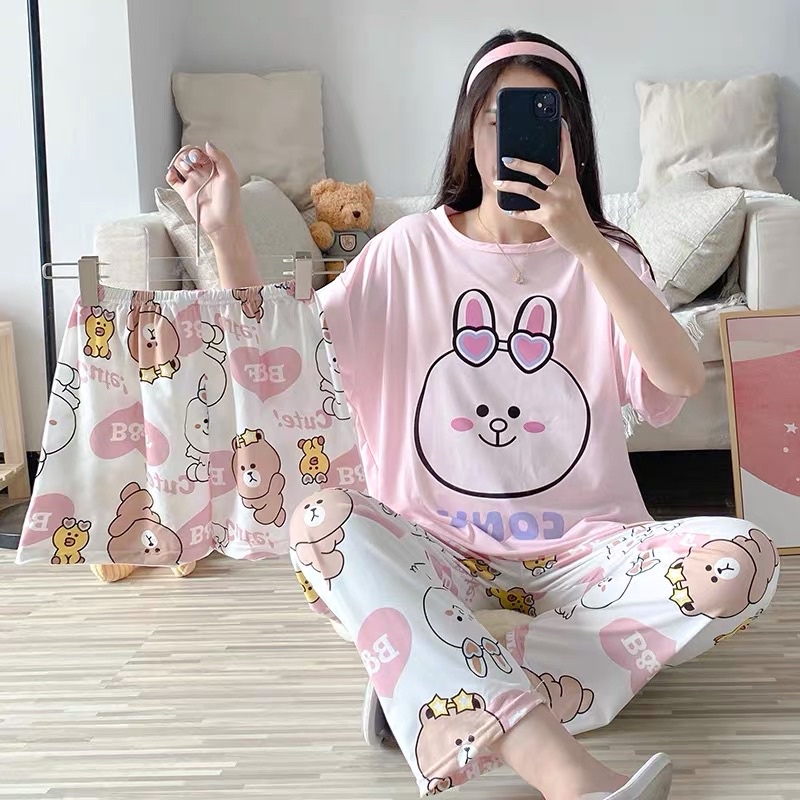 JC- Stelan Oversize 3in1 Import / Piyama 3in1 / Piyama Korea wanita terbaru Murah-3in1 Cony Salem