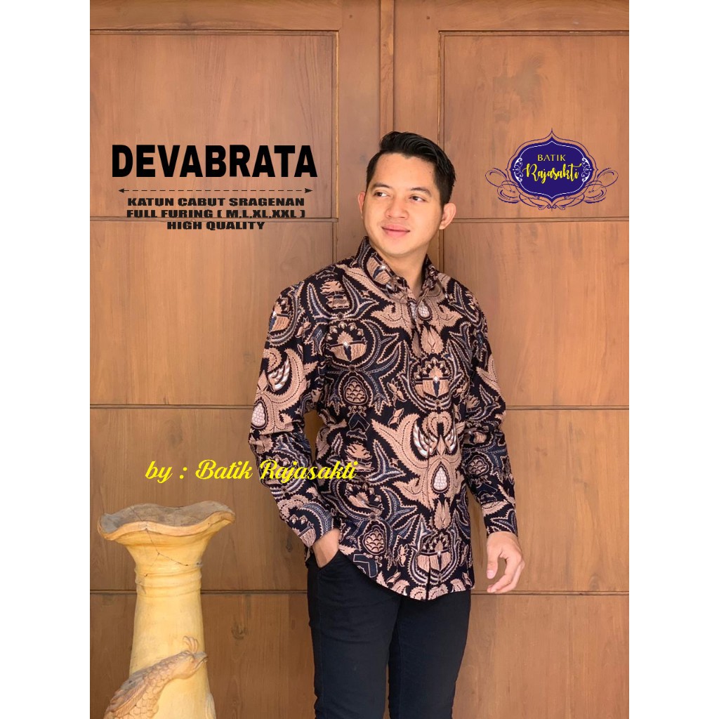 DEVABRATA MOCCA Kemeja Batik Pria Katun Sragenan Full Furing