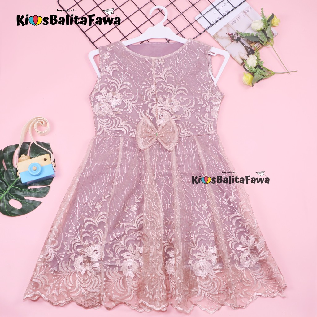 Dress Keira Uk 6-8 Tahun / Dres Brukat Kensi Anak Perempuan Gaun Pesta Kondangan Baju Baby Import