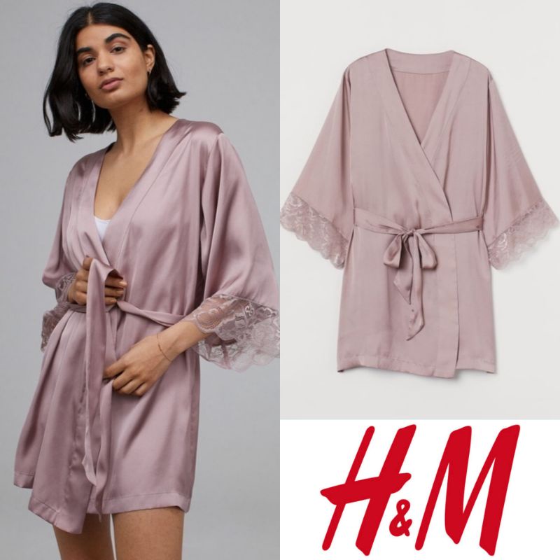 H&m hnm hm dusty pink lace kimono tidur with belt