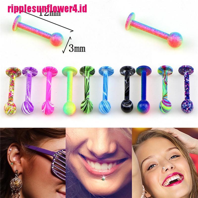 10pcs / set Cincin Tindik Tubuh / Bibir / Telinga Bentuk Barbell Bahan Stainless Steel 16G