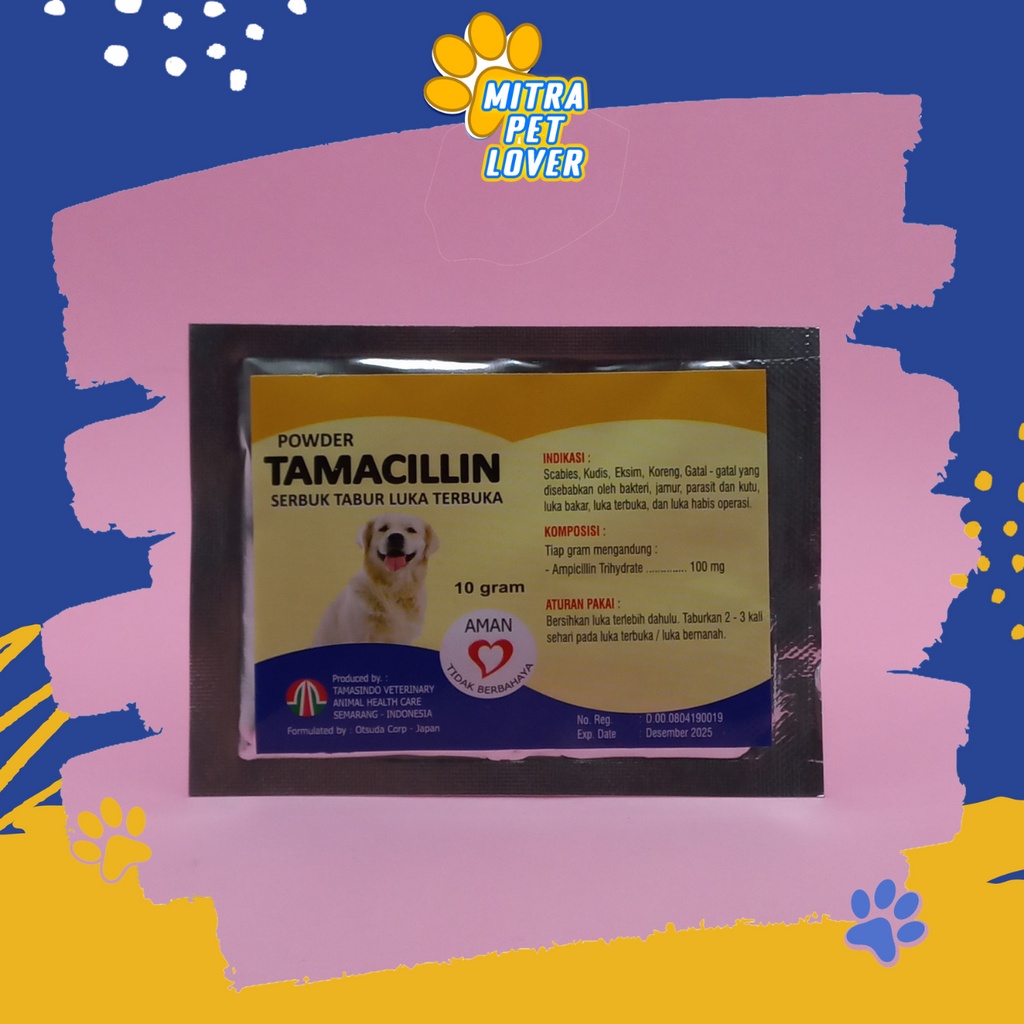 OBAT SERBUK LUKA ANJING - TAMACILLIN DOG 10 GRAM -  SEMBUHKAN LUKA BAKAR TERBUKA EKSIM SCABIES INFEKSI DOGY PUPPIES - MURAH GARANSI KUALITAS ASLI ORIGINAL - PET ANIMAL HEALTHCARE VETERINARY TAMASINDO OBAT &amp; VITAMIN HEWAN BINATANG PELIHARAAN MITRAPETLOVER