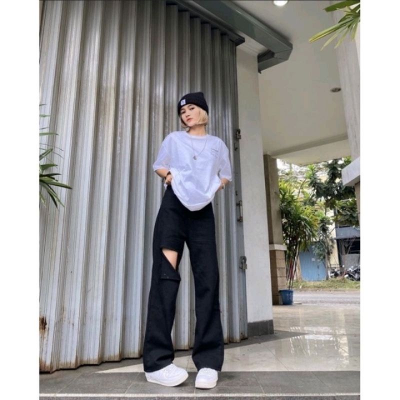 Celana Kulot Jeans Sobek-Celana Jeans Wanita-Celana Wanita Sobek-Celana Wanita Kekinian