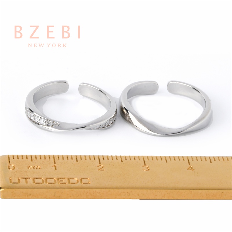 Bzebi Set Cincin Platinum 18k Minimalis Gaya Korea Dengan Kotak Untuk Pasangan / Pria / Wanita 887r