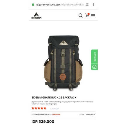 Diskon 30% Tas Original Eiigeerr Migrate 25 Hitam