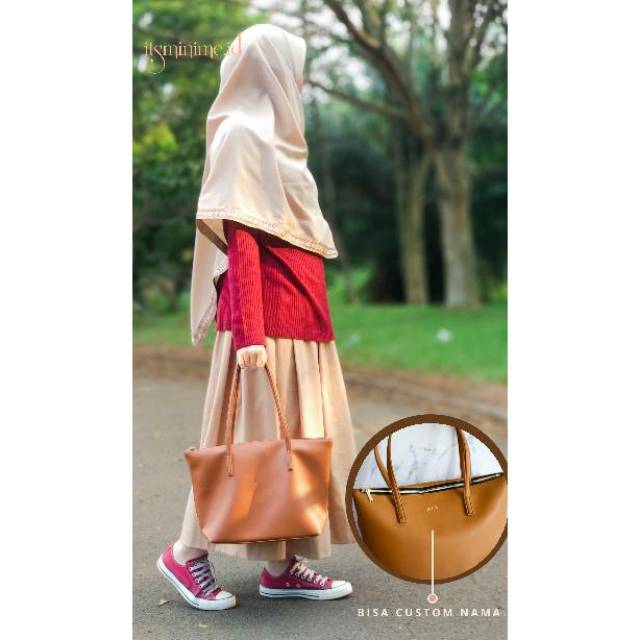 INITIAL HANNAH TOTEBAG - BROWN, BISA REQUEST NAMA