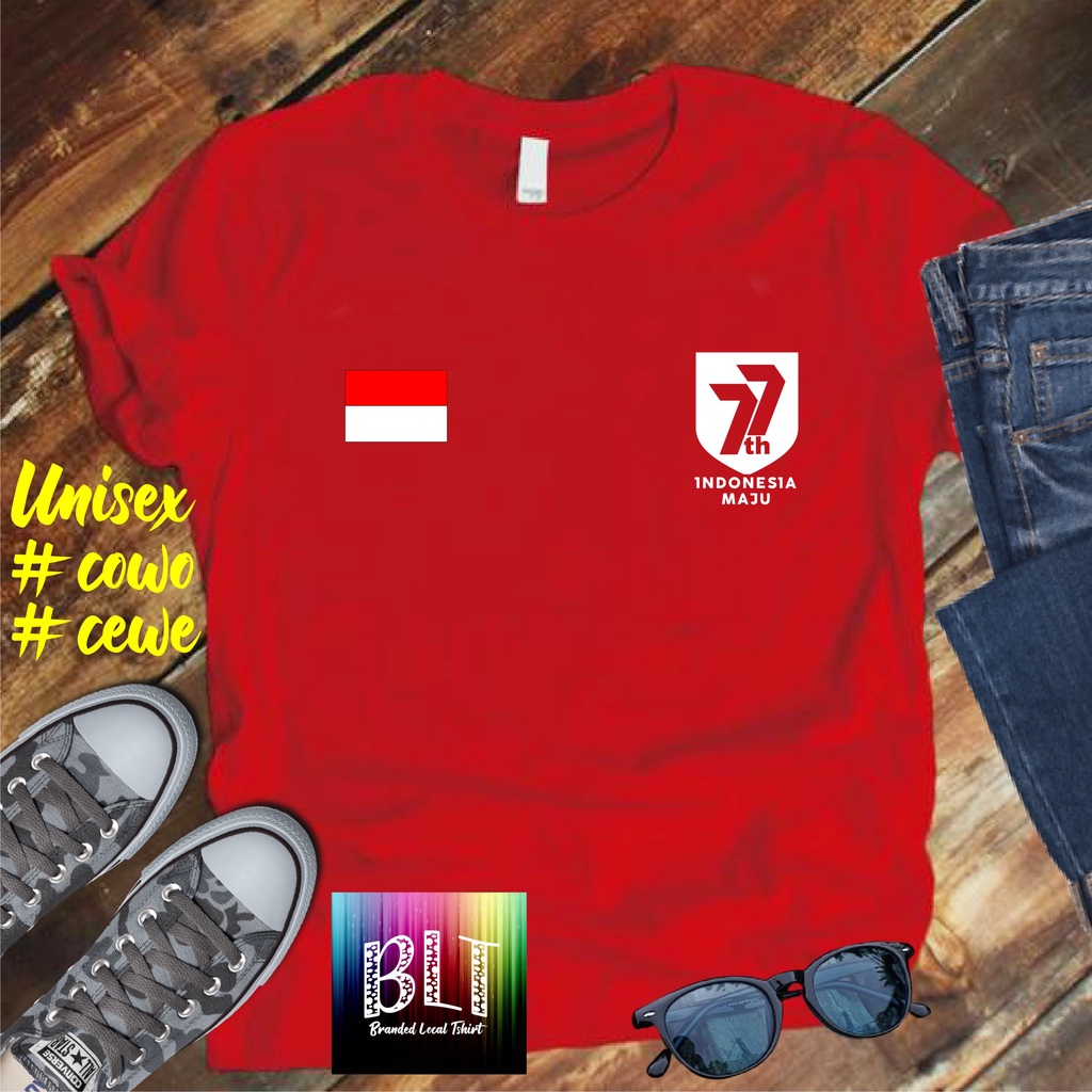 Tshirt Baju Kaos Distro Logo 77 Bendera Hut RI 77 / Kaos Distro Pria Wanita