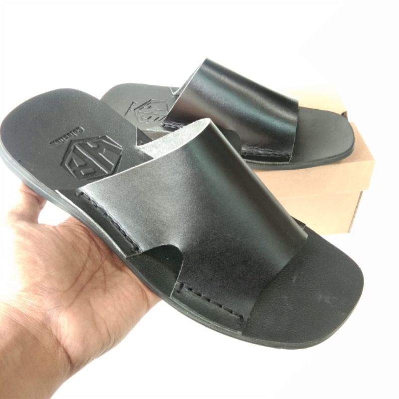 Sandal slop pria kulit asli santai