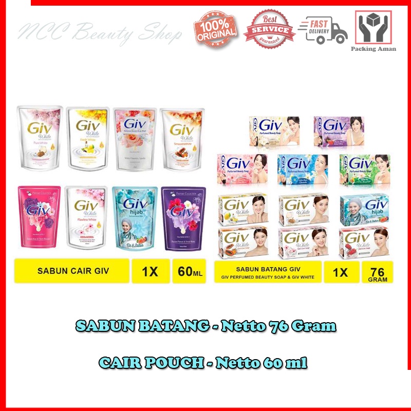 * NCC * GIV Sabun Mandi Batang Dan Pouch Refill Cair Skin Care Soap With Viva White Complex