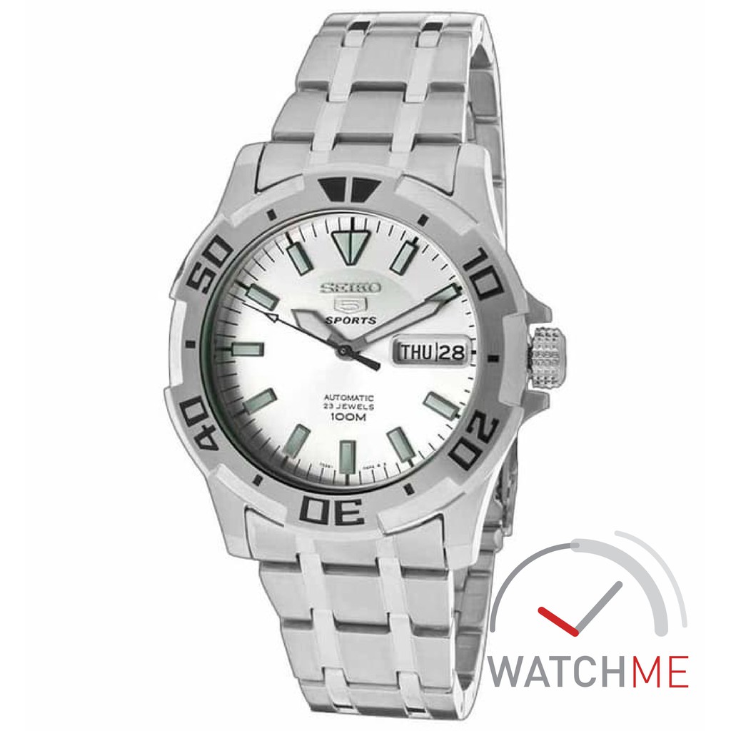 Jam Tangan Seiko 5 SNZJ37K1 Automatic Silver Dial Full Silver 100m Stainless Steel Original Garansi