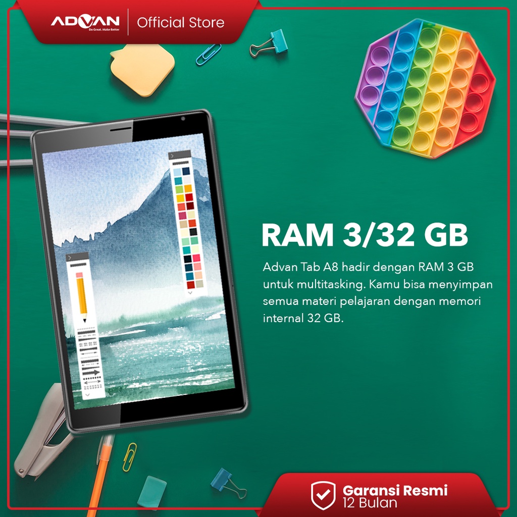 Advan Tab A8 3GB / 32GB Tablet 8 Inch Android 11 Garansi Resmi Bonus Flip Case - Grey