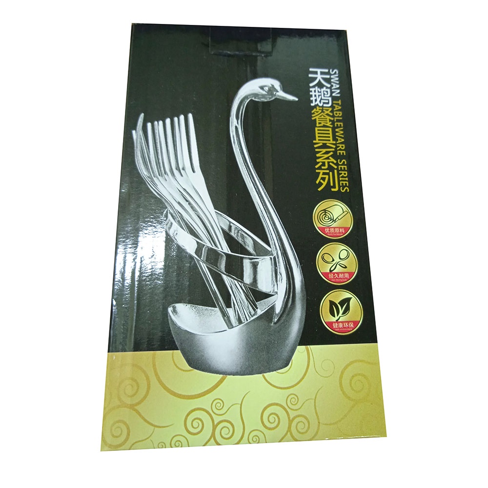 Set Sendok Garpu Desain Modern Silver Swan Bracket Stainless Steel