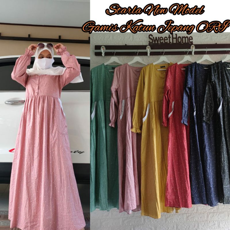 STAR NEW MODEL GAMIS KATUN JEPANG ORI MOTIF STAR/BINTANG BUSUI FRIENDLY M L XL