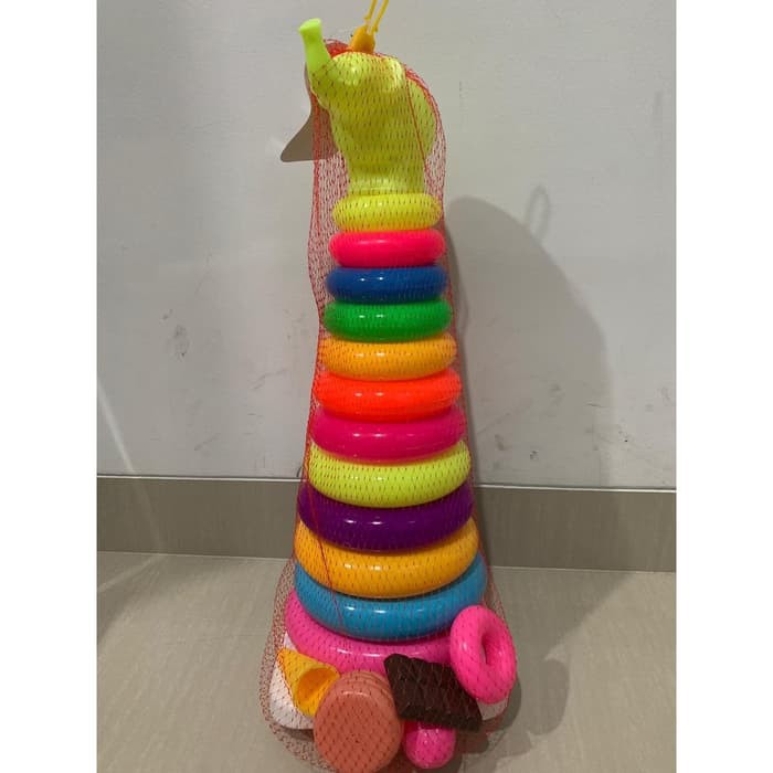 Mainan anak Ring donut bebek jumbo 12 susun berwarna cerah