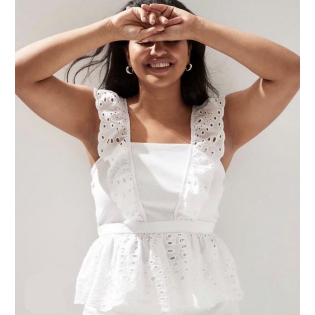 Banana Republic Eyelet Peplum Top - White Tank Top