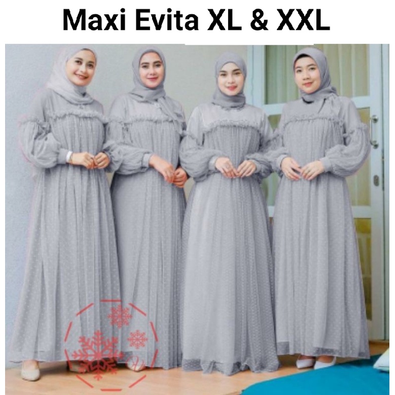 COD☑️Pakaian Gamis Wanita/Maxi Evita/Moscrepe+TilleDot/Size:M-L-XL&amp;XXL/Pakaian Muslim Wanita/Busana Gamis Wanita/Good Quality