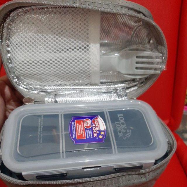 Lunch Box Tempat Bekal Lock N Lock Hpl752dr Lunch Box 2p Set Bag Spoon Fork Set (hpl752dr)