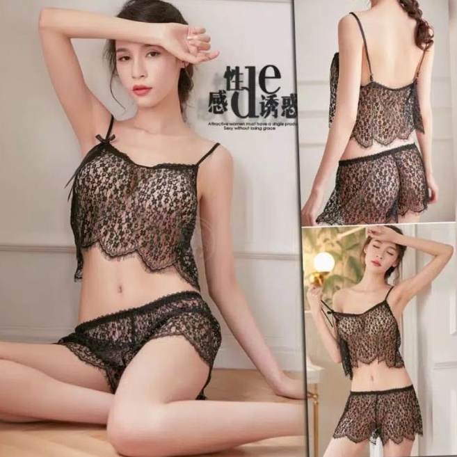 LINGERIE TWO PIECE CANTIK MURAH D0694BK