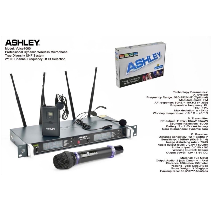Mic Wireless Ashley VOICE1000 Original VOICE 1000 kombinasi