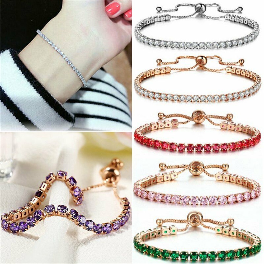 Gelang Rantai Zircon Kubik Ukuran 4mm Warna Silver Untuk Pria Dan Wanita