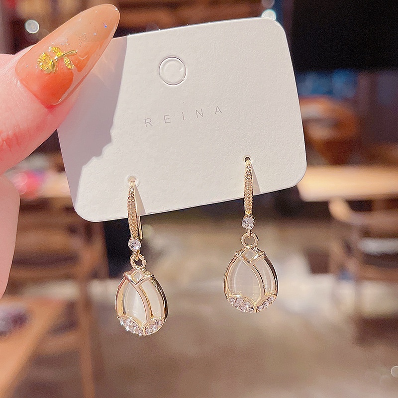 Anting Tusuk Gantung Bahan Sterling silver 925 Desain Bunga Tulip Hias Opalberlian Untuk Wanita