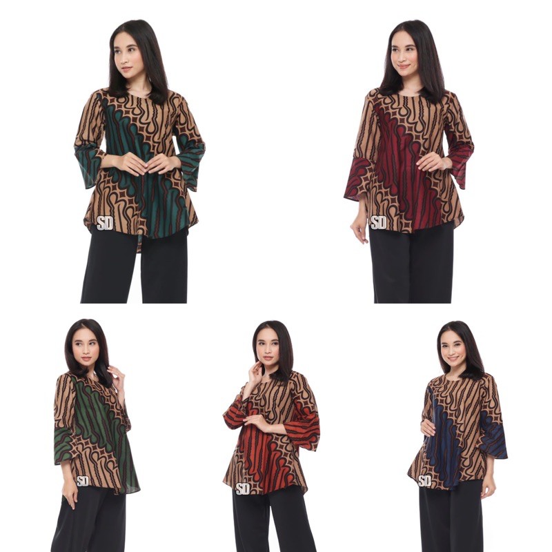 Tey-17 Batik Wanita Asj Sa Hrb026 Kenongo Kemeja Tosca Pendek