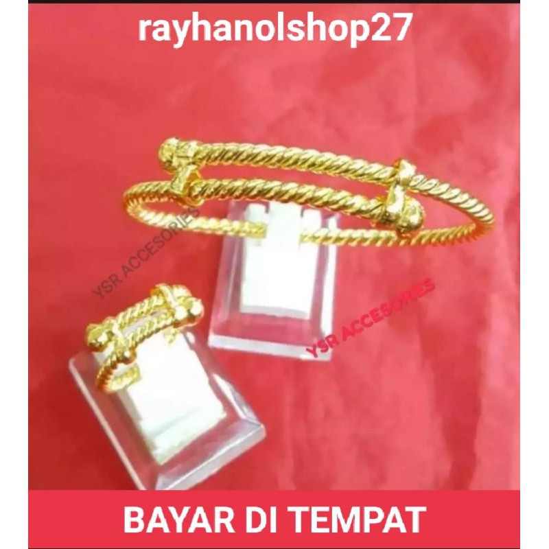 set perhiasan gelang free cincin tambang lapis emas gold 24k