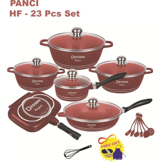 Dessini 23 Buah Set Peralatan Dapur Panci Masak Marmer Anti Lengket Literazhii