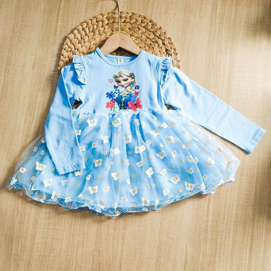 Promo !! Dress anak perempuan cute / dress elsa butterfly tutu import ukuran 4bulan-2tahun (ungu,biru)