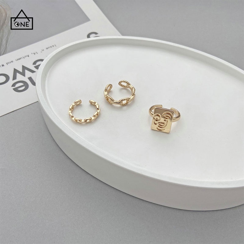 COD❤3pcs / Set Cincin Rantai Emas Model Terbuka Dapat Disesuaikan Untuk Aksesoris A one