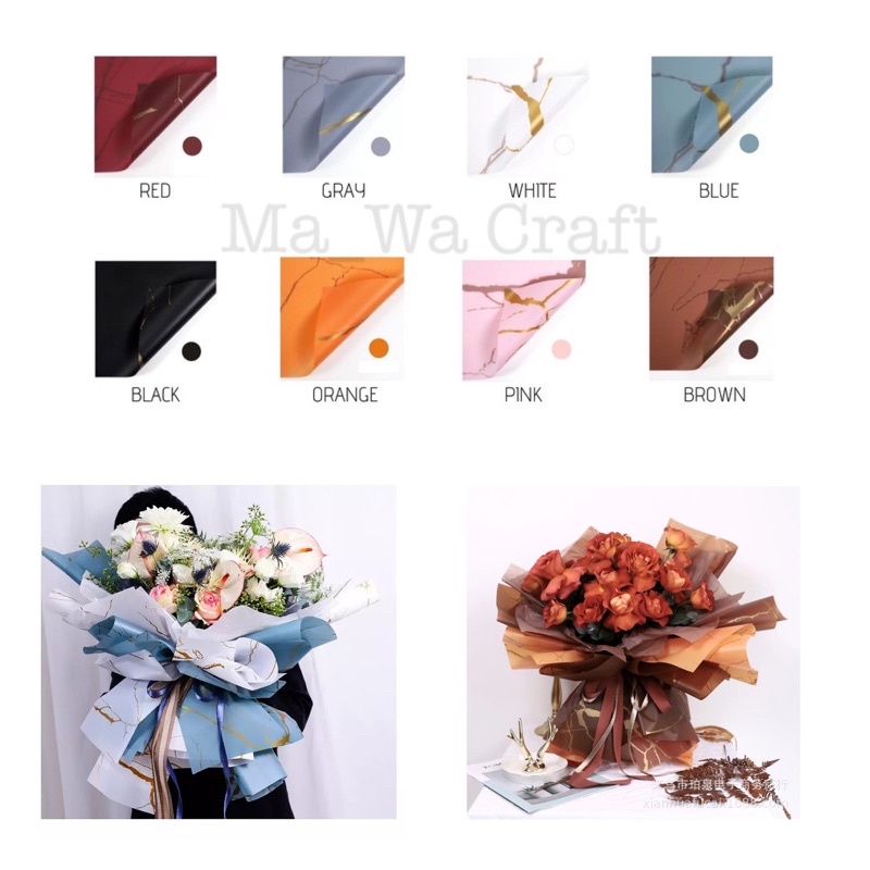 

(WAJIB BELI KARDUS) 5 Lembar Kertas bunga cellophane marble flower wrapping MB