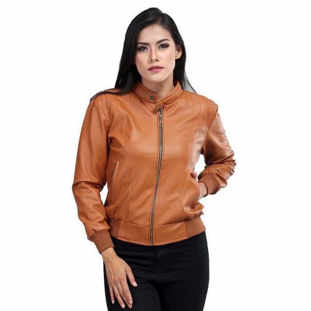 Jaket semi kulit wanita keren coklat