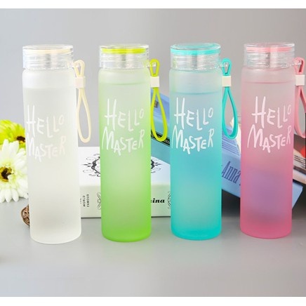Botol Minum Kaca Glass Hello Master 450ML Botol Minum Kaca Korea Unik