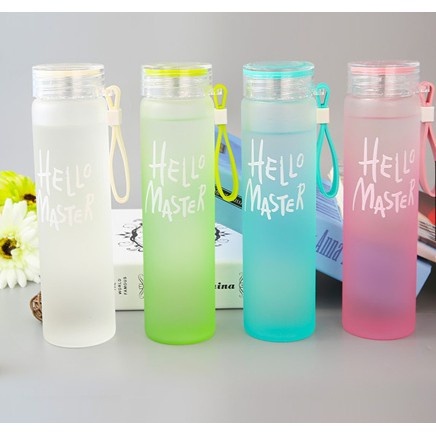 Botol Minum Kaca Glass Hello Master 450ML Botol Minum Kaca Korea Unik