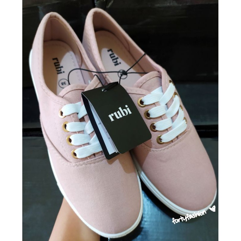 [SALE] RUBI Shoes Sepatu Sneakers Tali Sporty Casual Wanita Putih Pink Original Branded