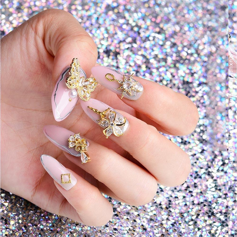 AUGUSTINA Agustina Kuku Berlian Imitasi Kupu-Kupu Shiny Charms Pearl Manicure Tools Berlian Logam Zirkon Kristal Liontin