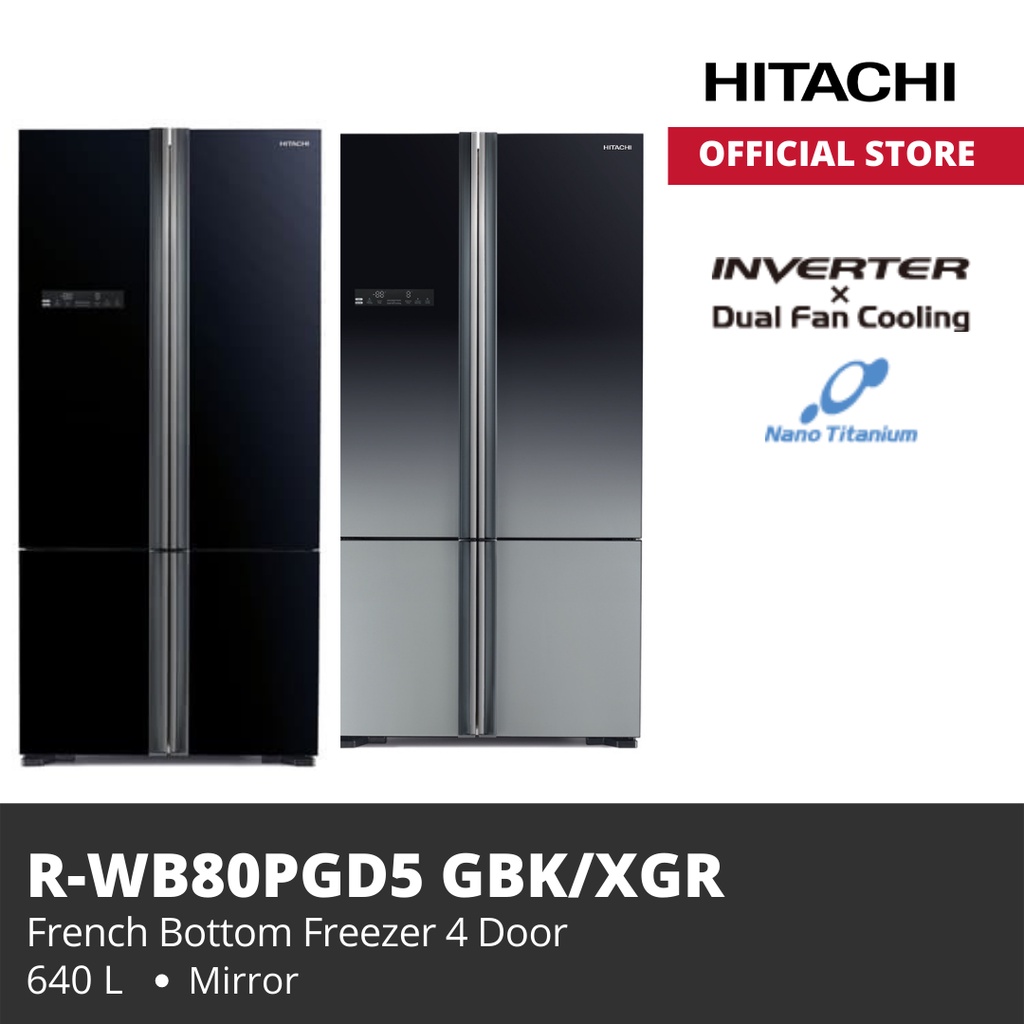 HITACHI KULKAS  R-WB80PGD5 XGR/GBK 640  L BOTTOM FREEZER