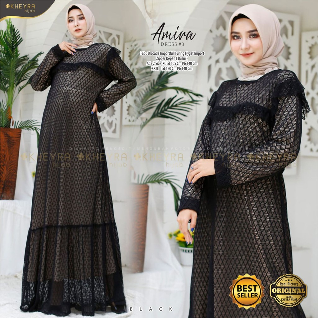 gaun AMIRA brokat mix satin velvet ld 105 by kheyra resleting depan long maxy dress gamis hitam