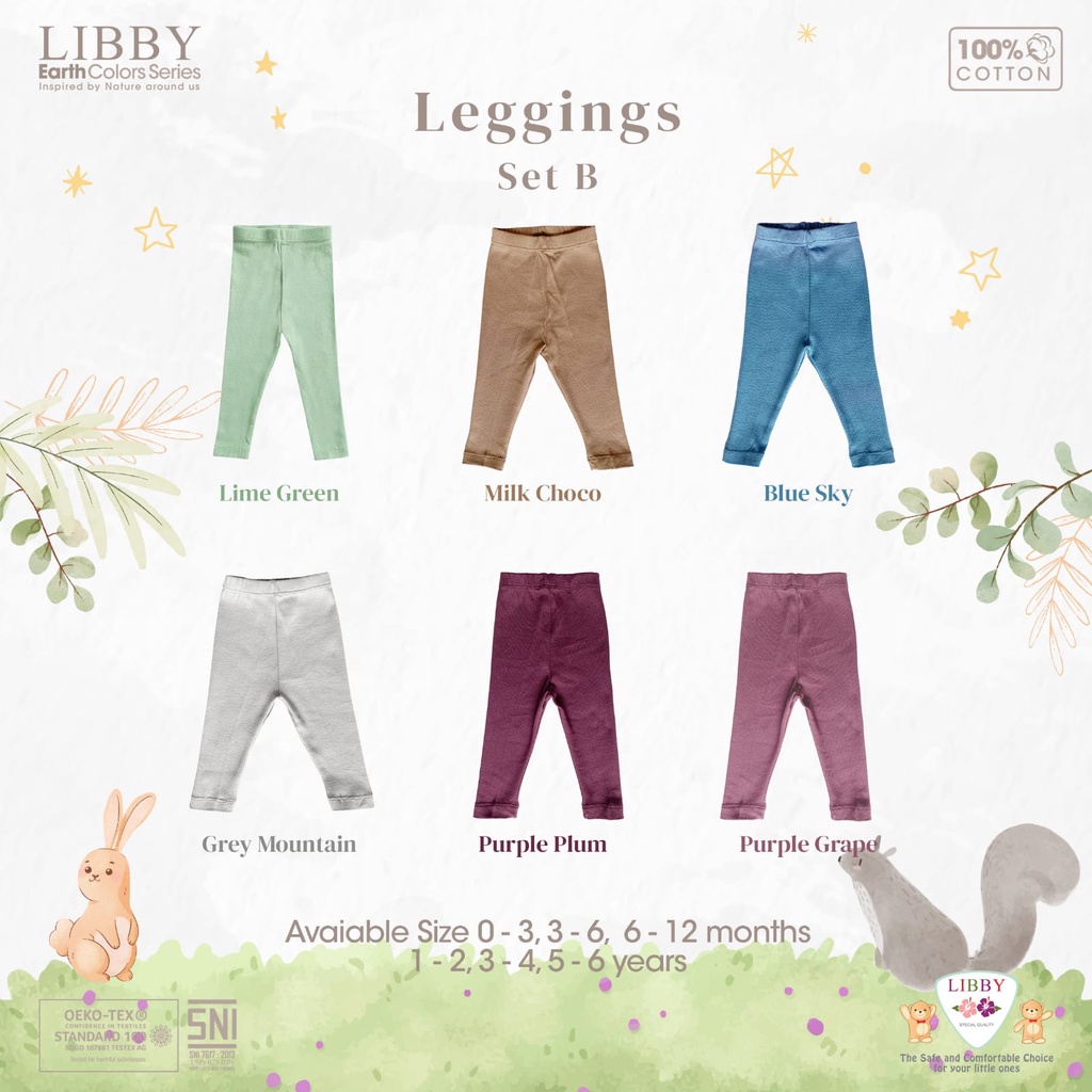 Libby Earth Colors Leggings 0-2 Tahun 1pcs New Legging Cotton Libby Baby Celana Panjang Anak Bayi