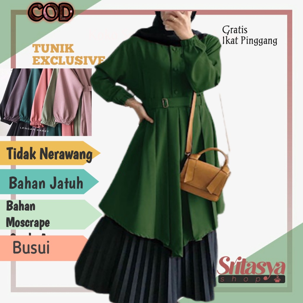 Baju-Tunik-Exclusive-Atasan-Wanita-Muslim-Terbaru-Premium-Murah-Kekinian-Pakaian-Muslim-Hijau-Botol 